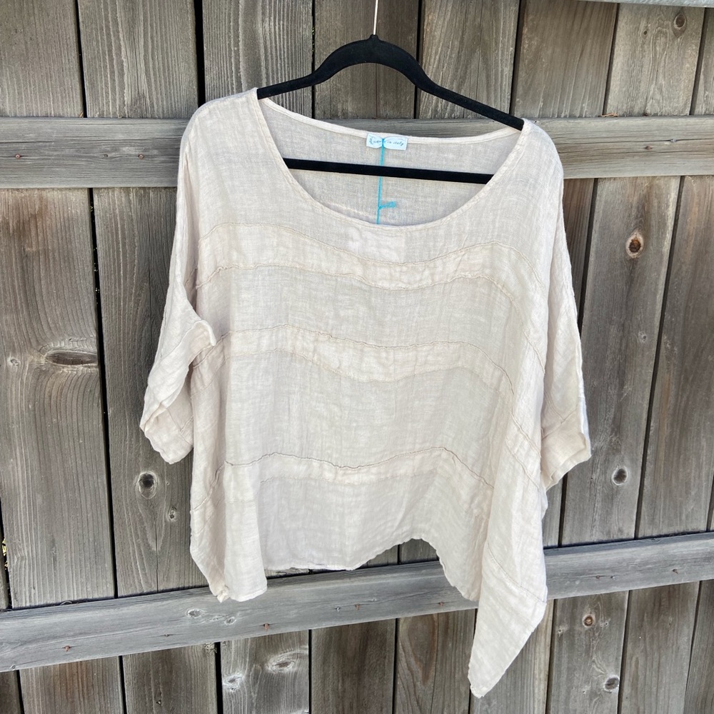 Khaki Striped Loose Linen Top